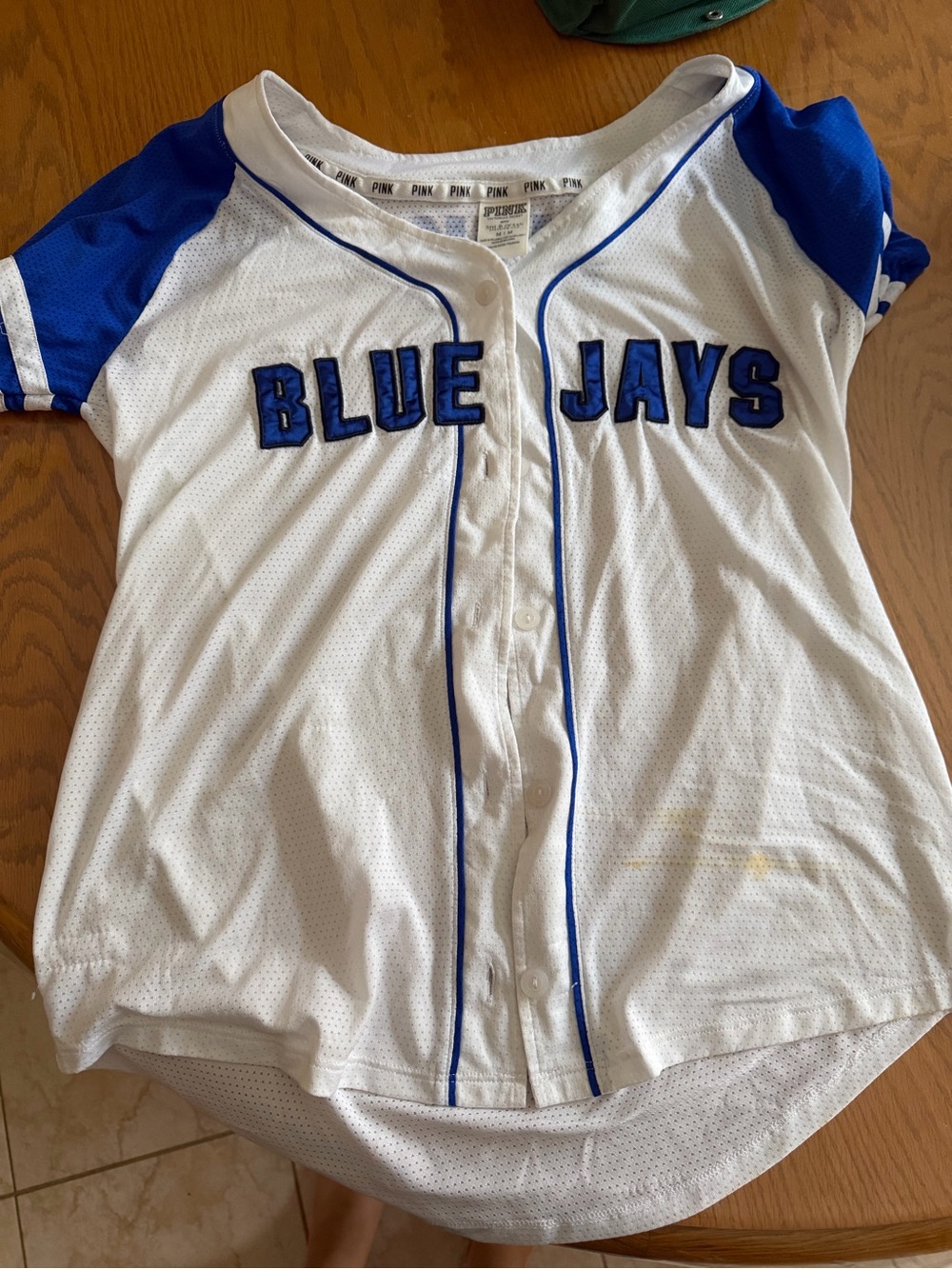PINK Victoria's Secret White & Royal Blue 'Blue Jays' Button-Front Jersey